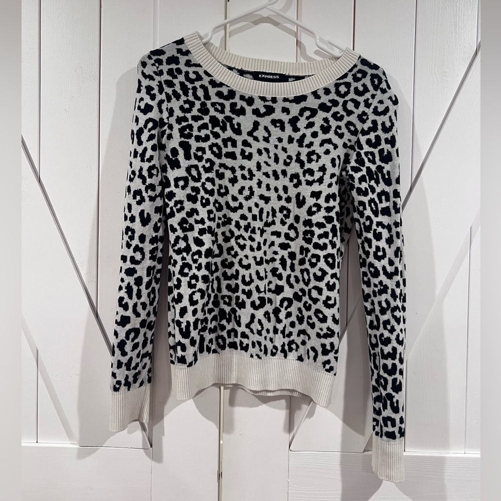 Express Black and White Leopard Print Sweater